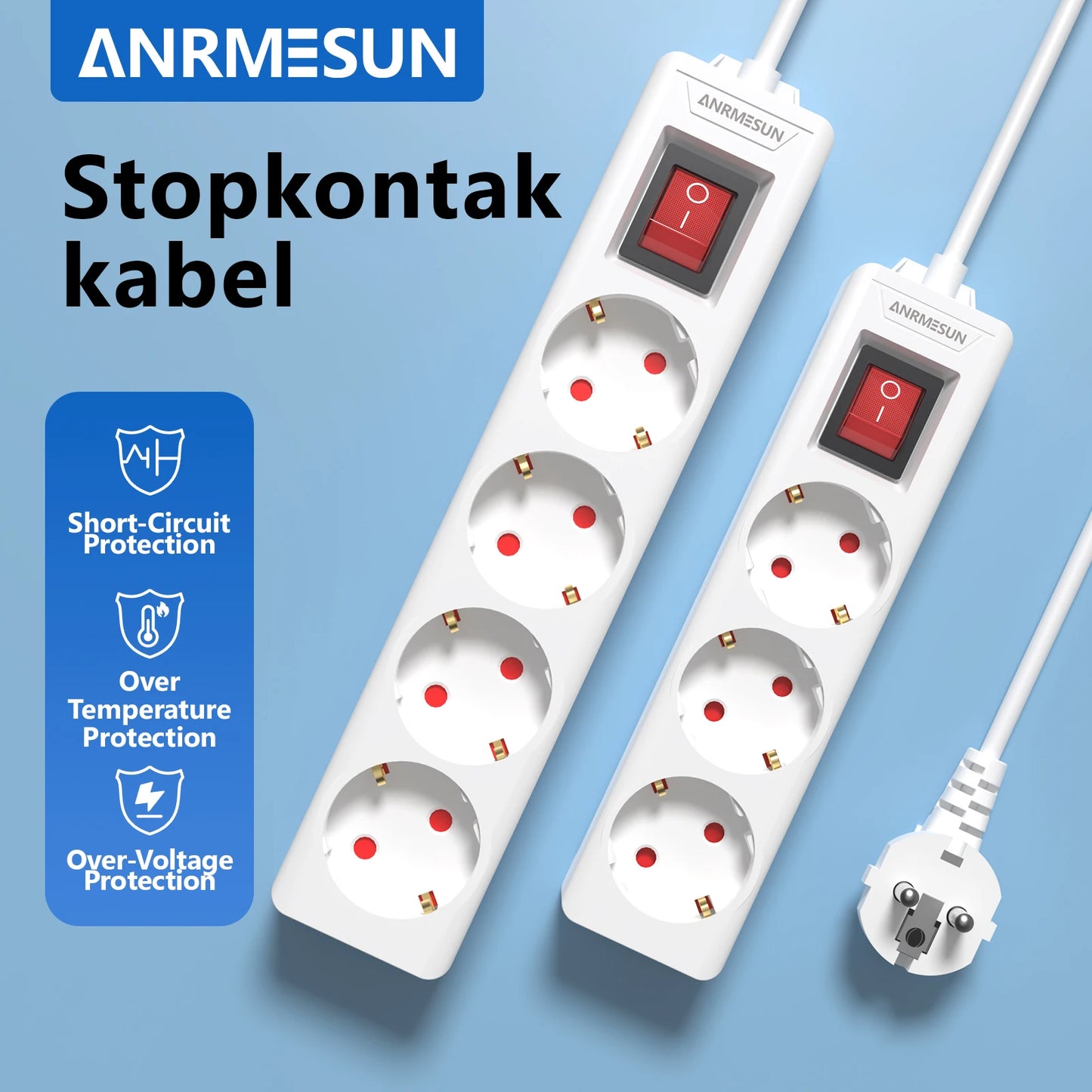 4-fach Steckdosenleiste Überspannungsschutz EU 1,5m/2m Verlängerungskabel AC-Stecker Mehrfachsteckdose mit Überlastschutz