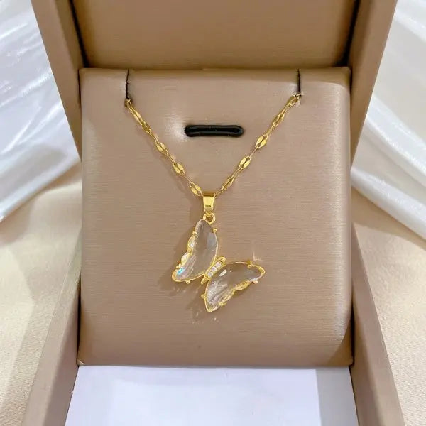 Exquisite Mikro-Inlaid Zirkon Schmetterlings-Quasten-Halskette für Damen Edelstahl Mond Schmetterling Blume Schlüsselbein-Choker-Schmuck