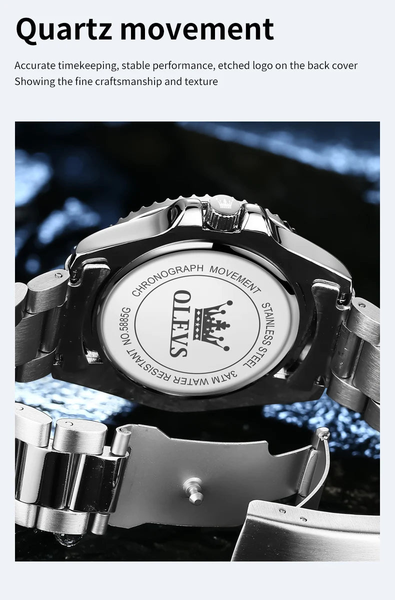 OLEVS 5885 Montre homme Marque originale Étanche Montre à quartz Bracelet en acier inoxydable Date automatique Montres cadeaux pour homme