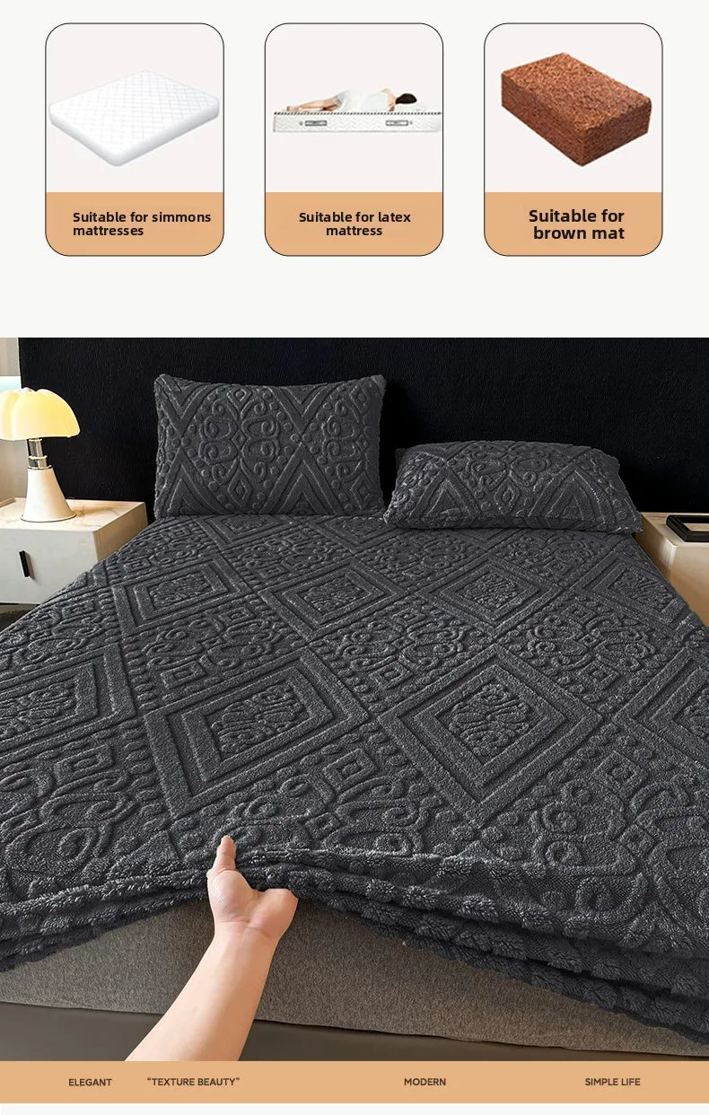Jacquard Winter Dick Warme Korallen Plüsch Matratzenauflage Hohe Elastizität Rutschfest Atmungsaktiv Geeignet Schlafzimmer Weiches Bettlaken