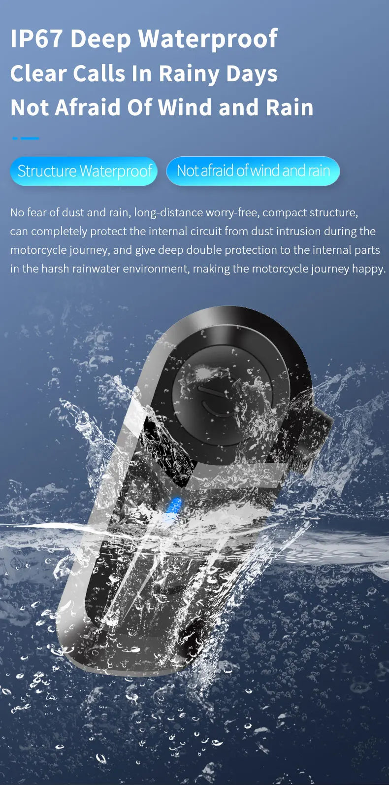 Casque de moto sans fil Bluetooth 5.3, appels mains libres, téléphone, écouteurs de moto étanches, lecteur de musique, casque de moto
