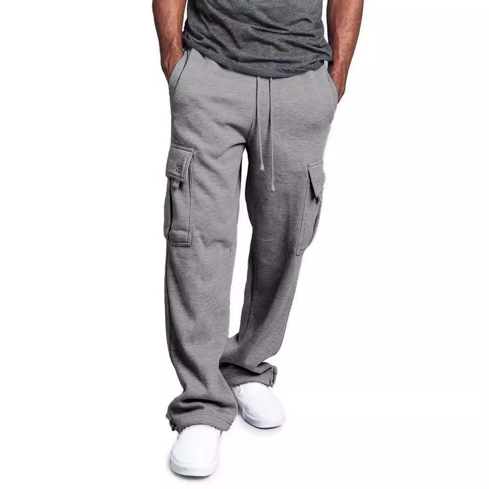 Frühling und Herbst Neue Herren Sport-Freizeit-Hose Multi-Pocket Lose Unifarbene Cargo-Arbeitshose Streetwear Herrenhose