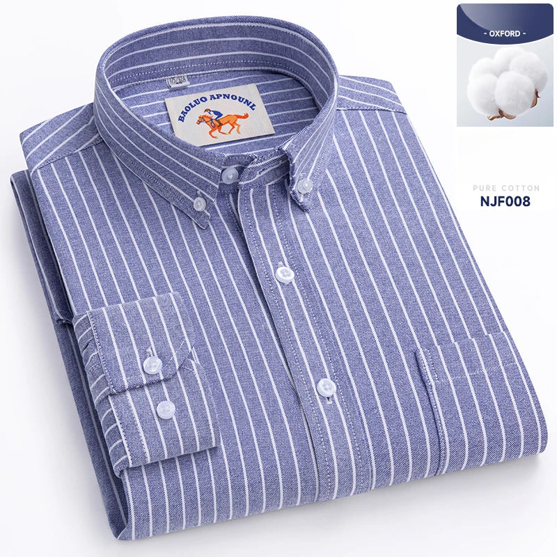 Chemises Oxford à manches longues en 100 % coton pour homme, grandes tailles 8XL, coupe ajustée, unies ou rayées, pour le bureau, couleur blanche, tenues professionnelles