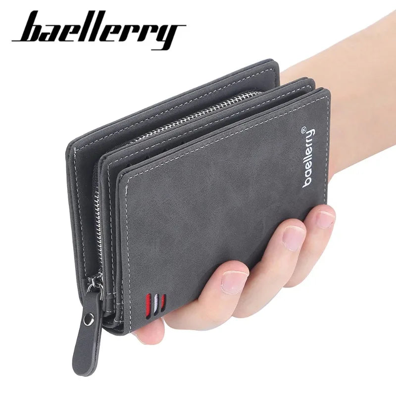 Baellerry Portefeuilles en Cuir pour Hommes Fermeture Éclair Porte-Monnaie Court Hipster Porte-Cartes de Crédit Inserts Portefeuilles Vintage