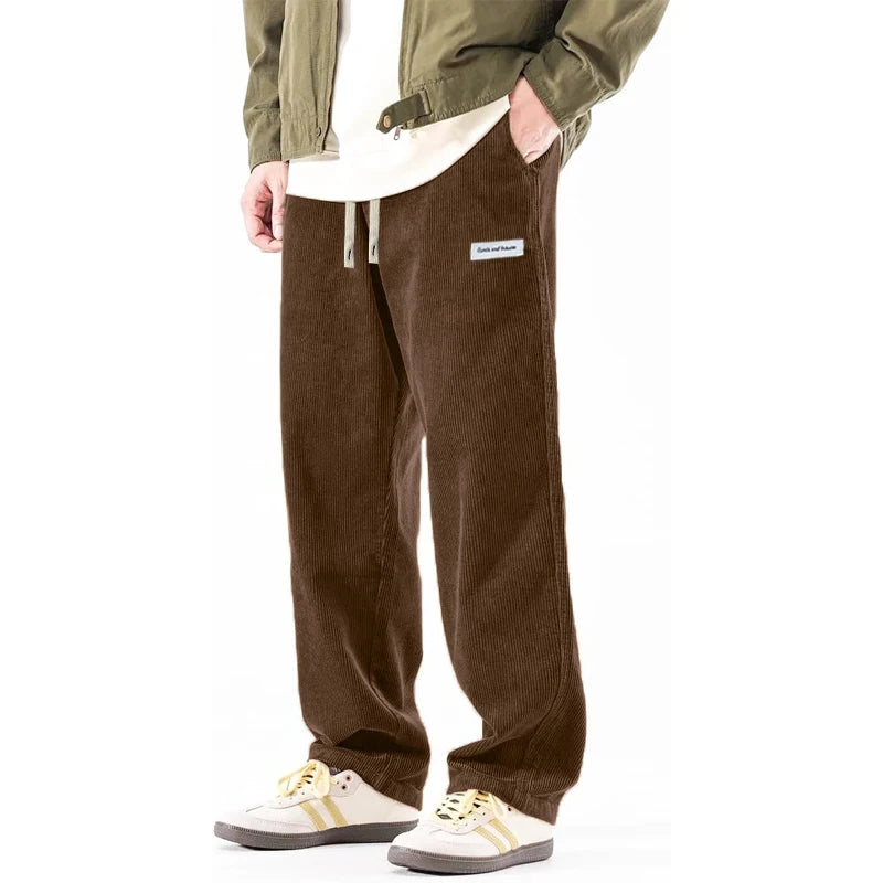 Pantalon ample en velours côtelé pour homme, taille élastique avec cordon de serrage, décontracté, pantalon de sport ample pour l'extérieur, pantalon de travail, respirant, streetwear
