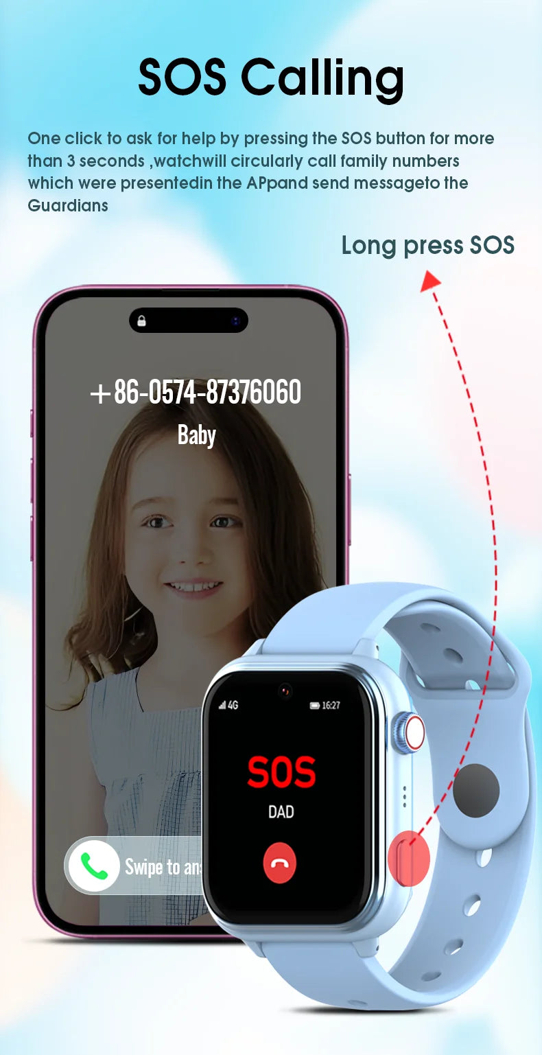 Montre intelligente GPS Wonlex KT37 pour enfants avec assistant vocal IA, application de surveillance, suivi de localisation WiFi, appel vidéo 4G