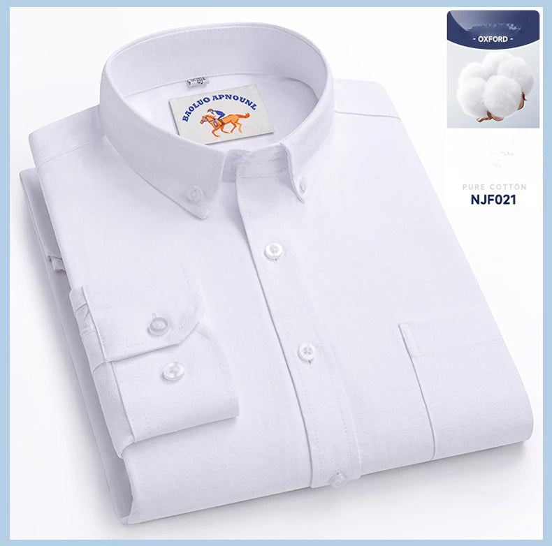 Chemises Oxford à manches longues en 100 % coton pour homme, grandes tailles 8XL, coupe ajustée, unies ou rayées, pour le bureau, couleur blanche, tenues professionnelles