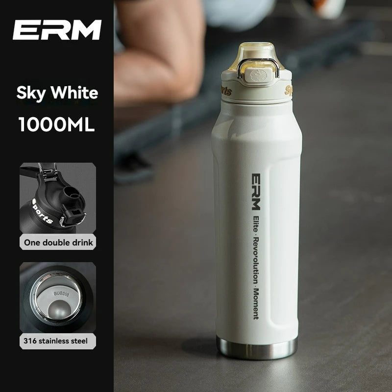 Bouteille d'eau isotherme chaude et froide en acier inoxydable, double paroi portable avec poignée, tasse de sport d'extérieur