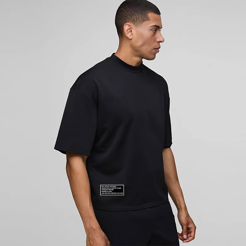 T-shirts de course pour hommes amples et oversize avec épaules tombantes en coton épais à manches courtes, vêtements de sport et de gym décontractés