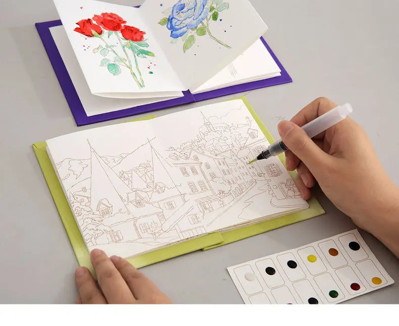 Aquarell-Malbuch mit integrierter Palette, Pop-up-Papier und Farben – Geschenk für junge Künstler und Doodle-Liebhaber
