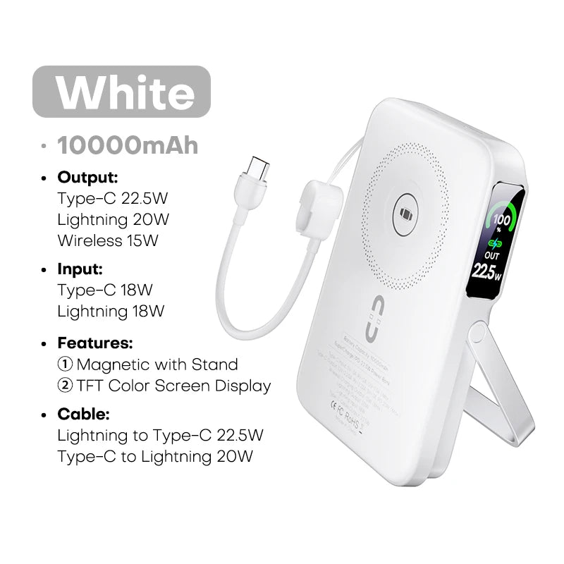 Batterie externe QOOVI Qi2 10000 mAh sans fil PD20W, charge rapide, chargeur portable pour iPhone, Samsung, iWatch, Airpod
