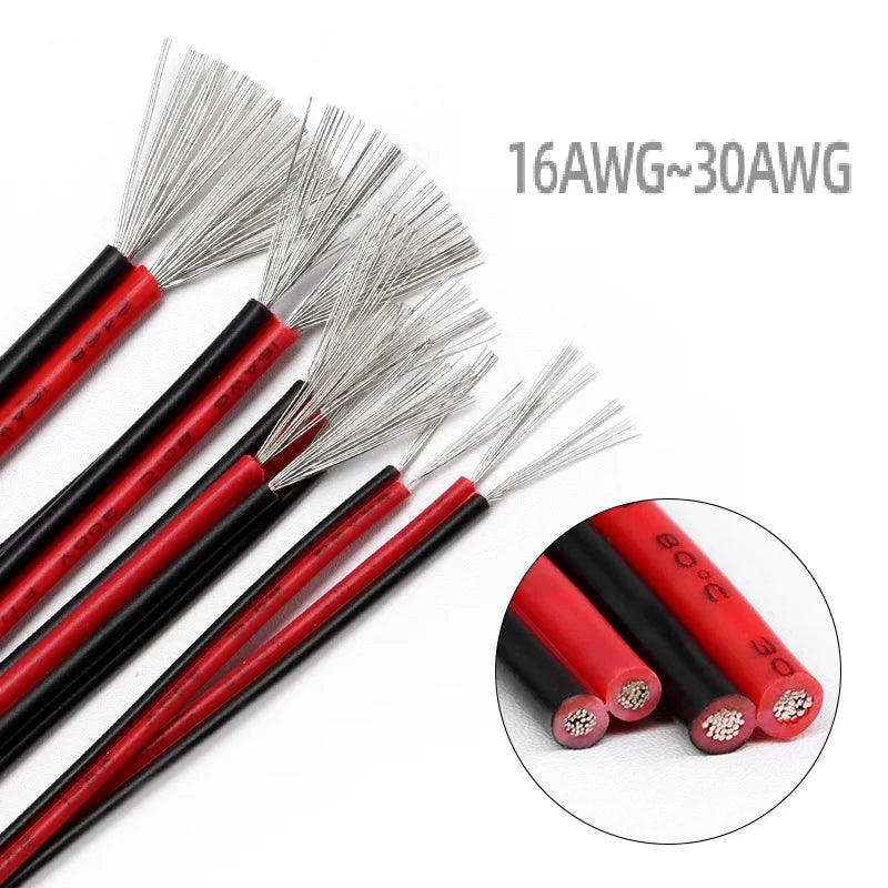 Câble de rallonge 2 conducteurs rouge et noir en PVC 22awg 20awg 18awg Fil domestique en cuivre étamé