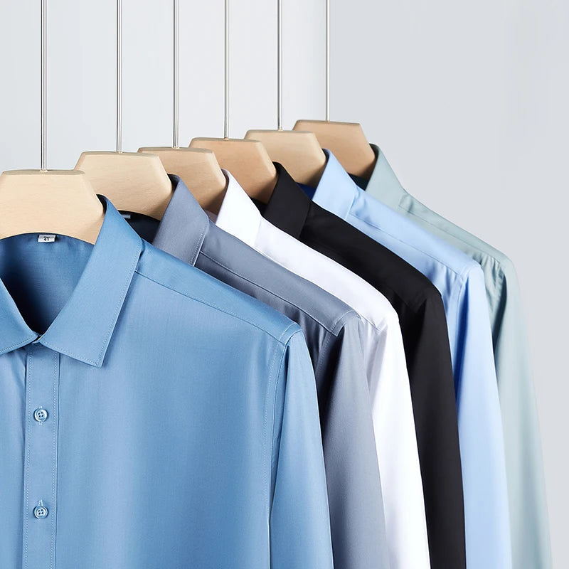 New Men's Business Casual Long Sleeved Solid Color Shirt Wrinkle Resistant Wrinkle Free Comfortable All Season Versatile Top