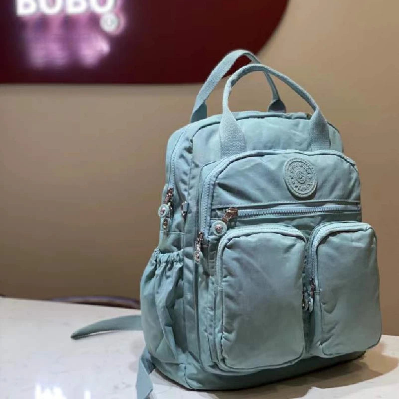 Fashion Multi-pocket Woman's Backpack Soft Handle Solid Color Nylon Travel Backpack Lightweight Casual School Backpacks