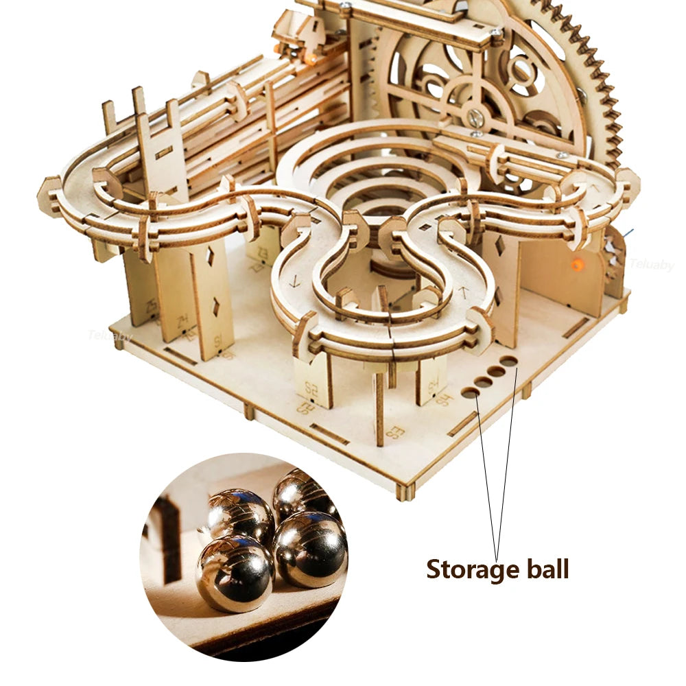 Maquette mécanique 3D en bois à monter soi-même – Kits de construction – Jeu de labyrinthe à billes avec 4 billes – Cadeau pour adultes et enfants