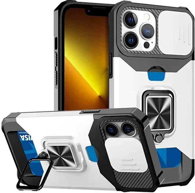 Hülle für iPhone 17 16 15 14 13 12 Pro Max Plus 8 7 Plus Mini Robuster Schutz mit Schiebe-Kameraabdeckung und Kartenclip-Abdeckung
