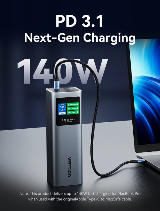 Vention 140W Power Bank 27000mAh PD3.1 Fast Charging for iPhone 17 16 Samsung S25 S24 Portable Powerbank for Laptops Macbook Pro