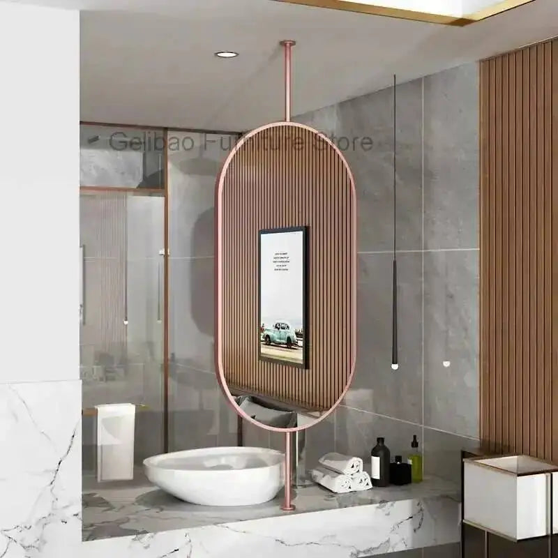 Miroir ovale de salle de bain en métal doré, miroir mural créatif avec LED, miroirs décoratifs, accessoires de décoration intérieure