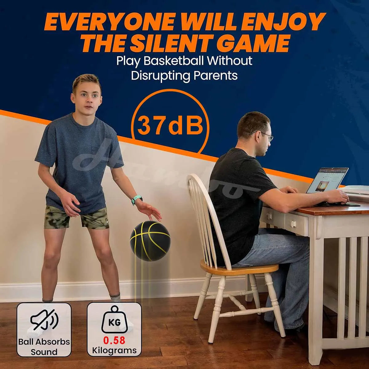 590G Geräuschloser Basketball Lautloses Dribbling Indoor Größe 7 – 29,5 Zoll PU-Schaum Airless-Basketball Leises Prellen 90% des echten Basketballs