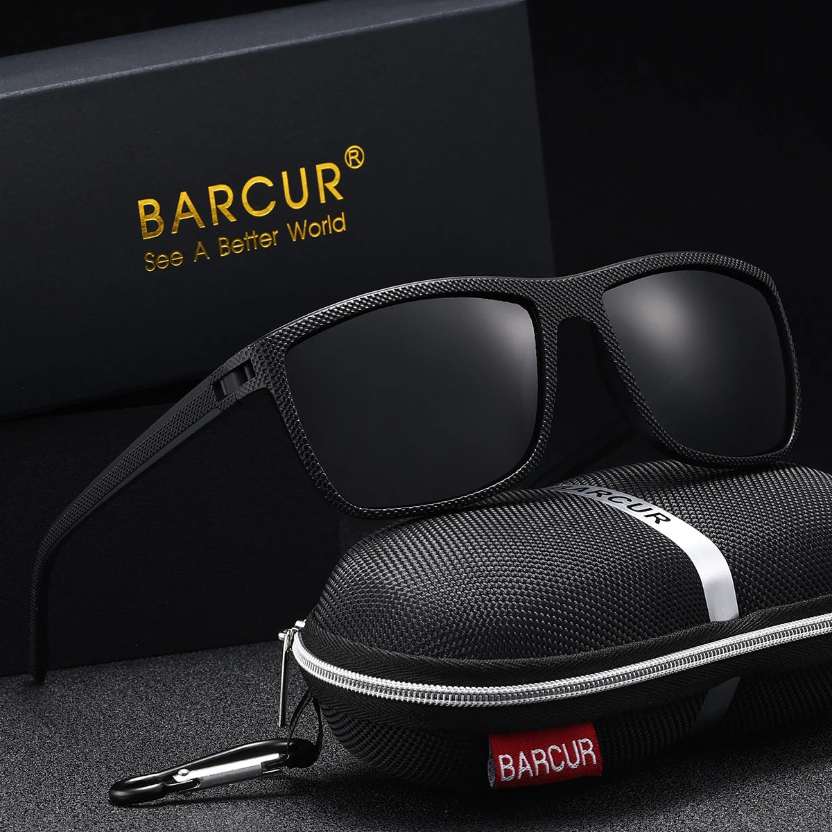 BARCUR Markenklassische Herren-Sonnenbrille, bequemer, robuster PC-Rechteckrahmen, TAC-Gläser, vielseitig, für jedes Alter, polarisiert