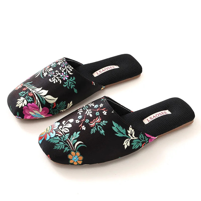 Spring and summer new Chinese embroidered slippers high-end light luxury classic beef tendon bottom home floor drag women