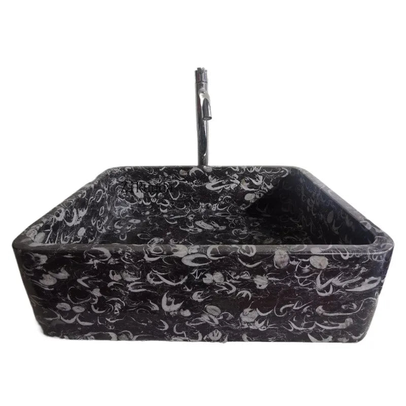 Natural marble sea shell flower basin, black shell wash basin, light luxury stone sink customization