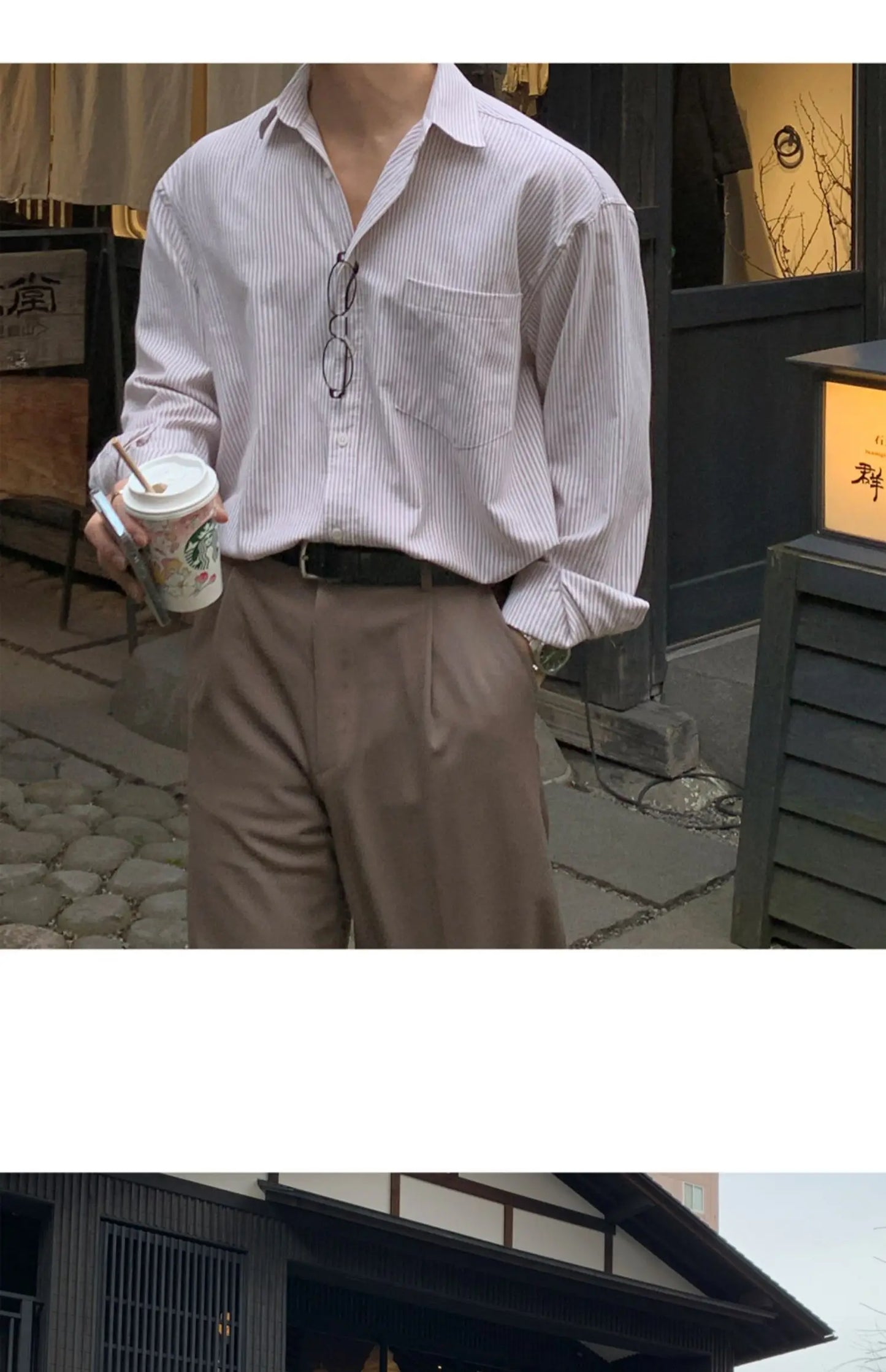 Chemise surdimensionnée rayée pour hommes, T-shirt à manches longues assorti pour le printemps et l'automne, Manteau de chemise coréen décontracté unisexe d'extérieur