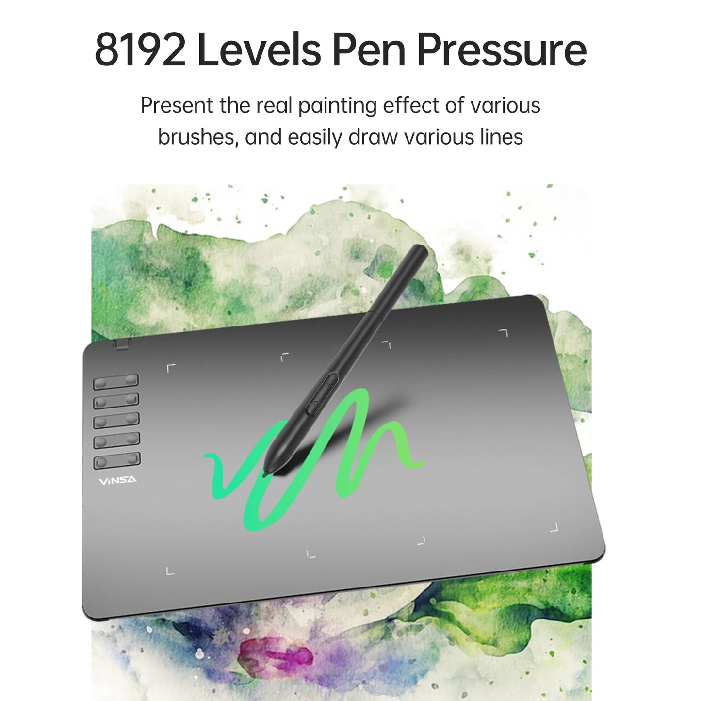 VINSA T1161 Grafiktablett Ultradünnes Kunst-Design-Skizze mit batterielosem Stift 8 Stiftspitzen 8192 Druckstufen