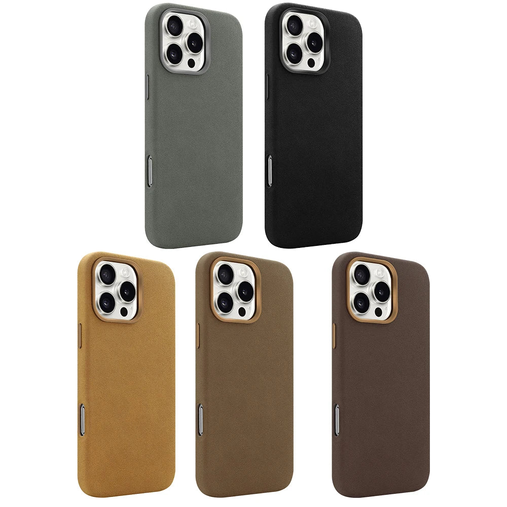 Wildleder-Handyhülle für iPhone 17 Pro mit magnetischem kabellosem Laden, stoßfeste Abdeckung, kompatibel mit iPhone 17 16 15 Pro Max