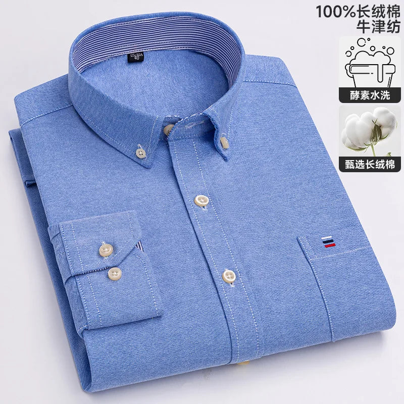 100-220 catties Plus Size Men's Shirt 100% Cotton Long Sleeve Business Casual All Oxford Spinning Plus Size Plaid Shirt