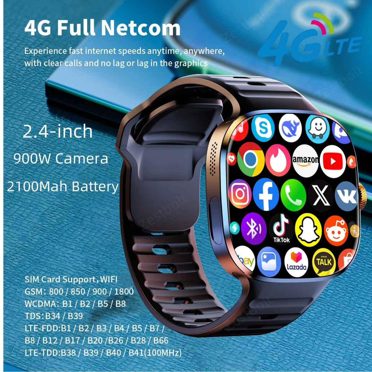 Nouvelle montre connectée M99 5G version cellulaire, écran Amoled 2,4 pouces plus grand, Android 10, avec caméra rotative et emplacement pour carte SIM, Wi-Fi