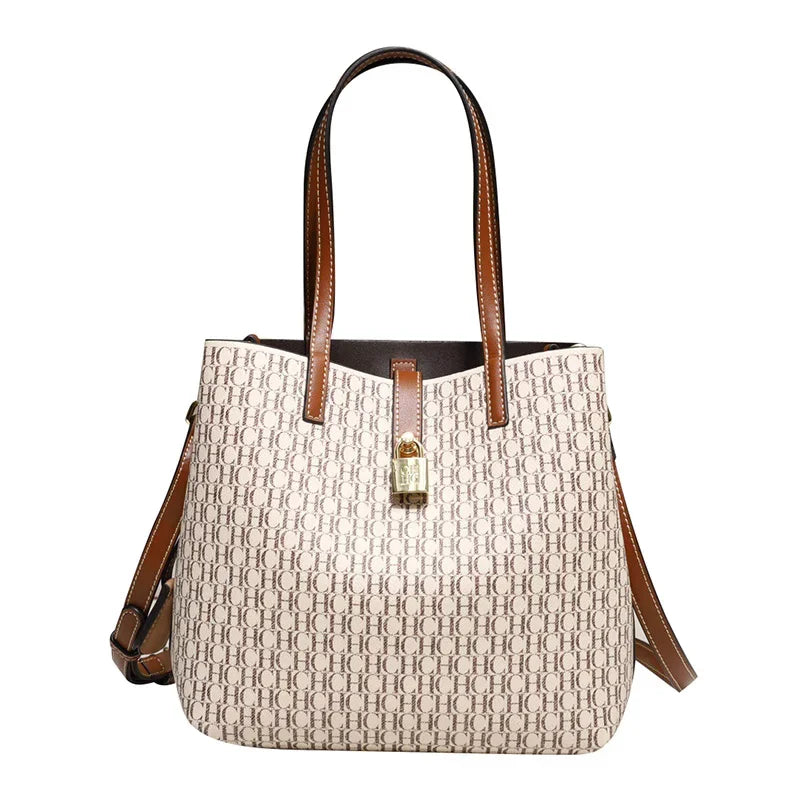 CH Premium Vielseitige Leder Umhängetasche Damen Große Kapazität Alltags Pendler Tasche Buchstabenmuster Design Damen Mode