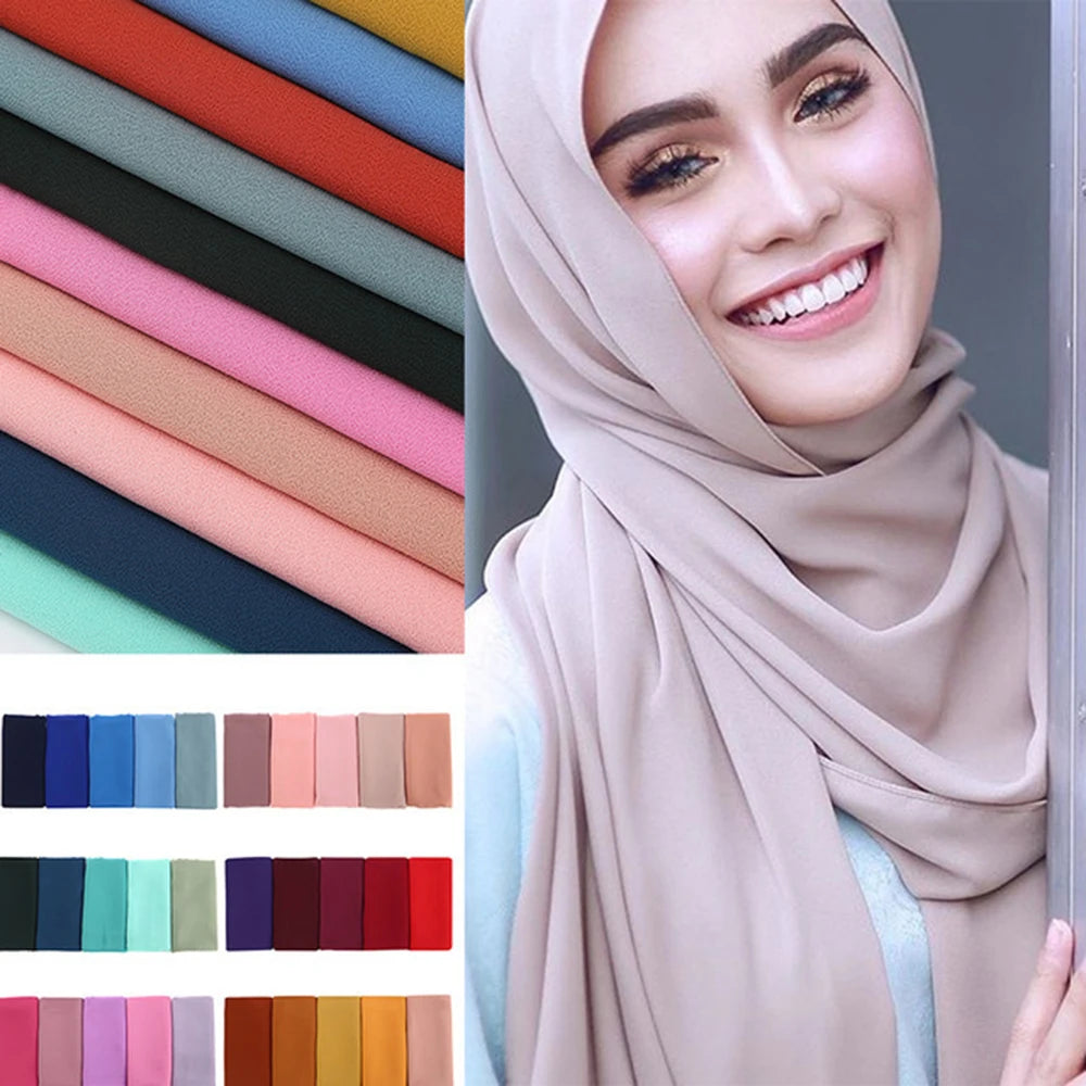 Hijab musulman en mousseline pour femmes, écharpe en mousseline bulle, voile pour femmes, musulmanes, islamiques, de couleur unie, malaisiennes, écharpes foulard musulman