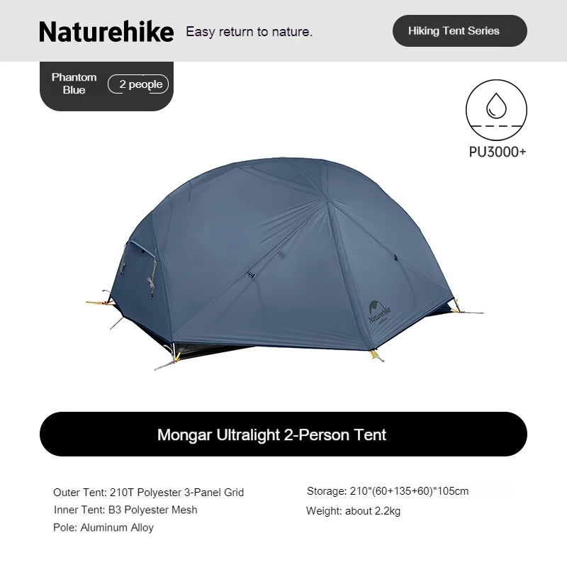 Naturehike Mongar UL BASE PRO 123 People Tent Trekking Backpacking Shelter Tent 20D Nylon Waterproof Ultralight Outdoor Camping