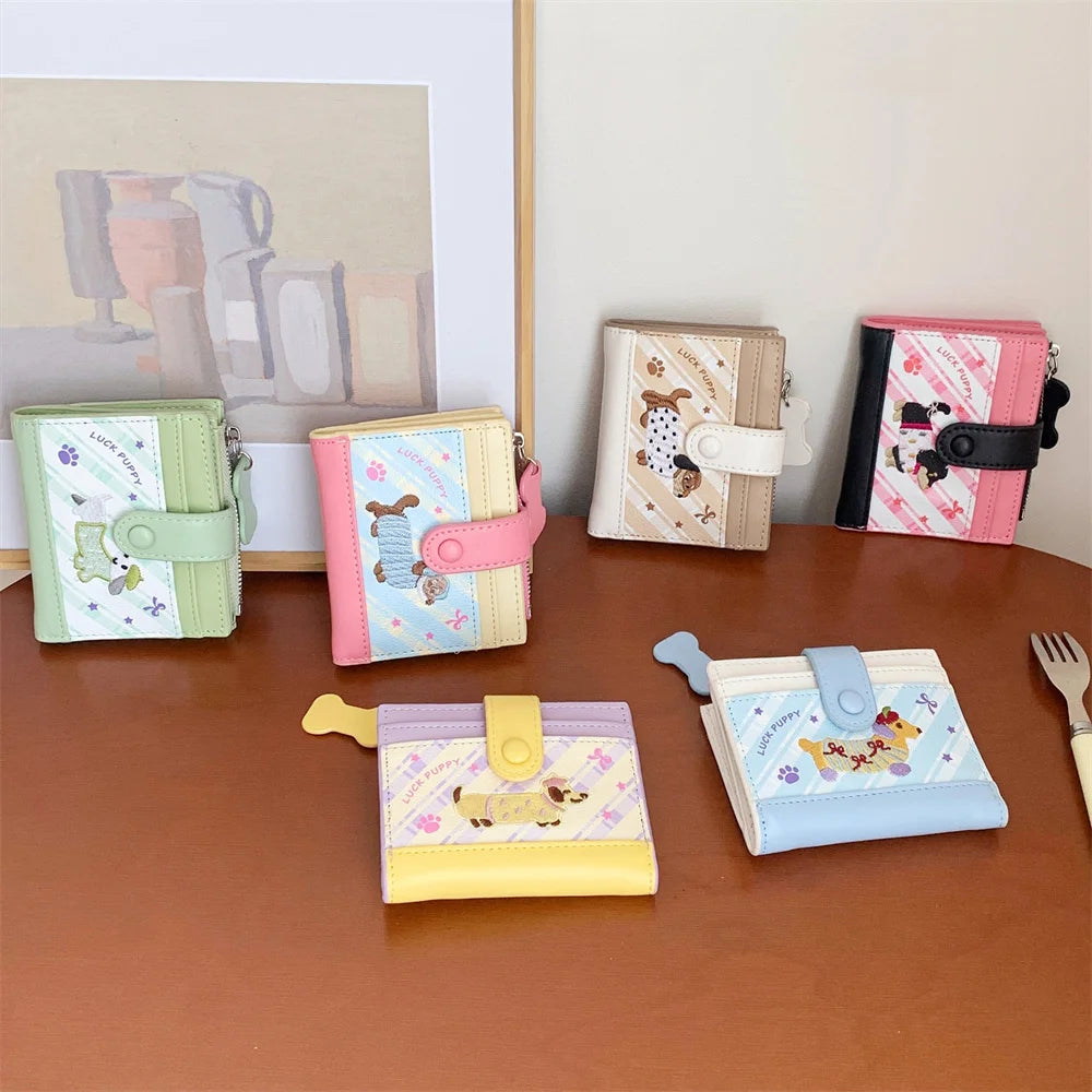 Lässiger koreanischer Stick-Stil Dackel Niedlicher kleiner Geldbeutel Cartoon-Kartenhalter mit mehreren Fächern kurze Clutch Münztasche