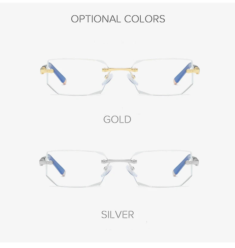 Lunettes de lecture anti-lumière bleue pour femmes, monture sans bords à découpe diamantée, pour hommes, anti-fatigue, hypermétropie, presbytie +1,5