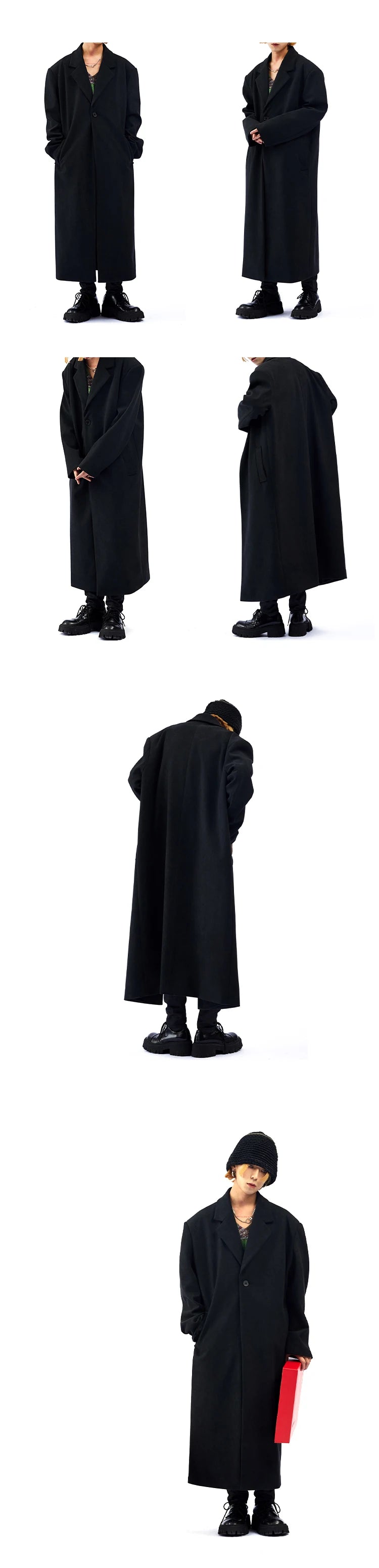 Mauroicardi Herbst Winter Langer Oversized Schwarzer Woll-Trenchcoat Herren Schulterpolster Einreihiger Luxus-Cocoon-Mantel 2022