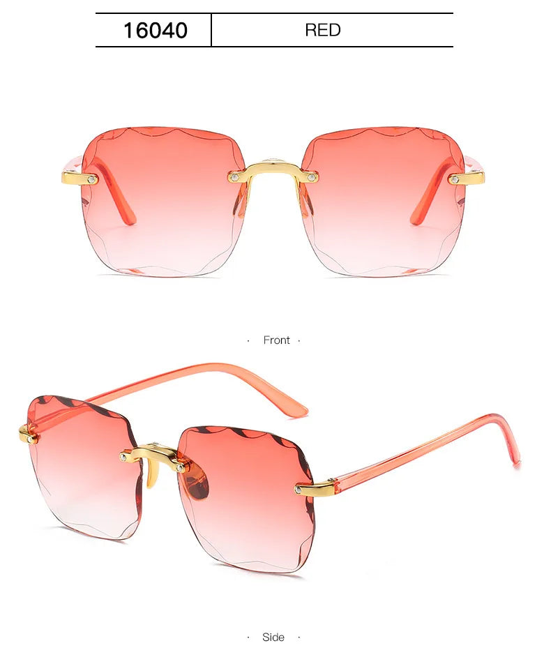 Randlose Damen-Sonnenbrille, modische Verlaufsgläser, Damensonnenbrille, Vintage-PC-Bügel, klassische Designer-Sonnenbrille für Herren