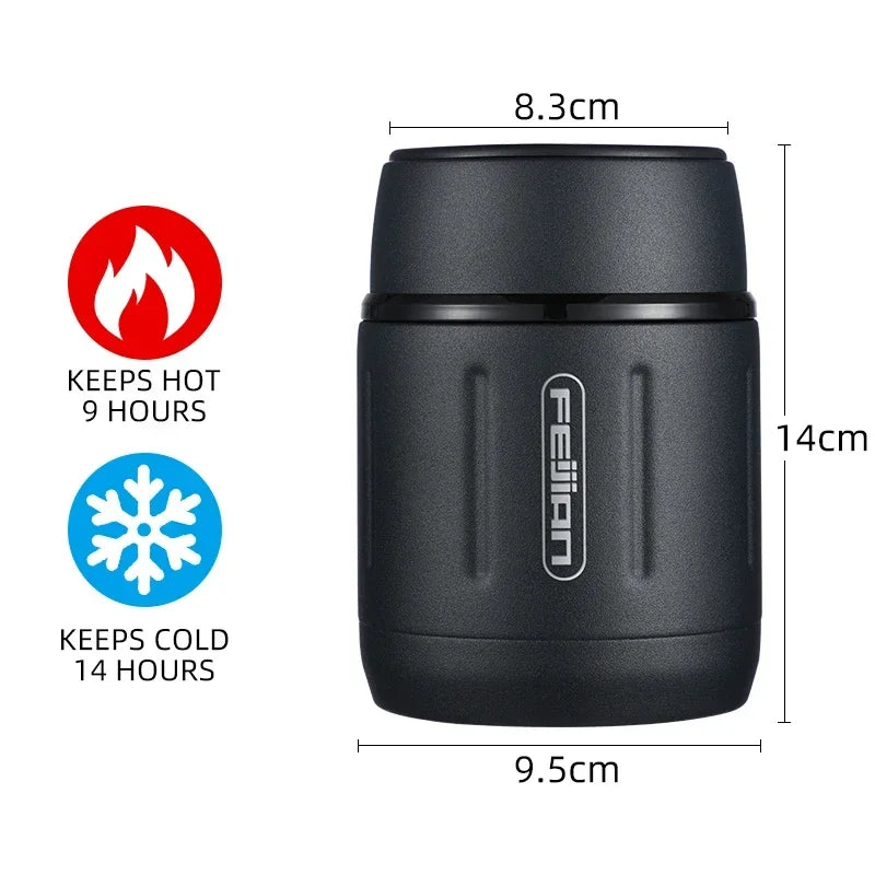 FEIJIAN 500ml Tragbare Vakuumflasche Essen Thermoskanne 316 Edelstahl Einfache Vakuumisolierte Lebensmittelbox mit Löffel Kinder Lunchbox