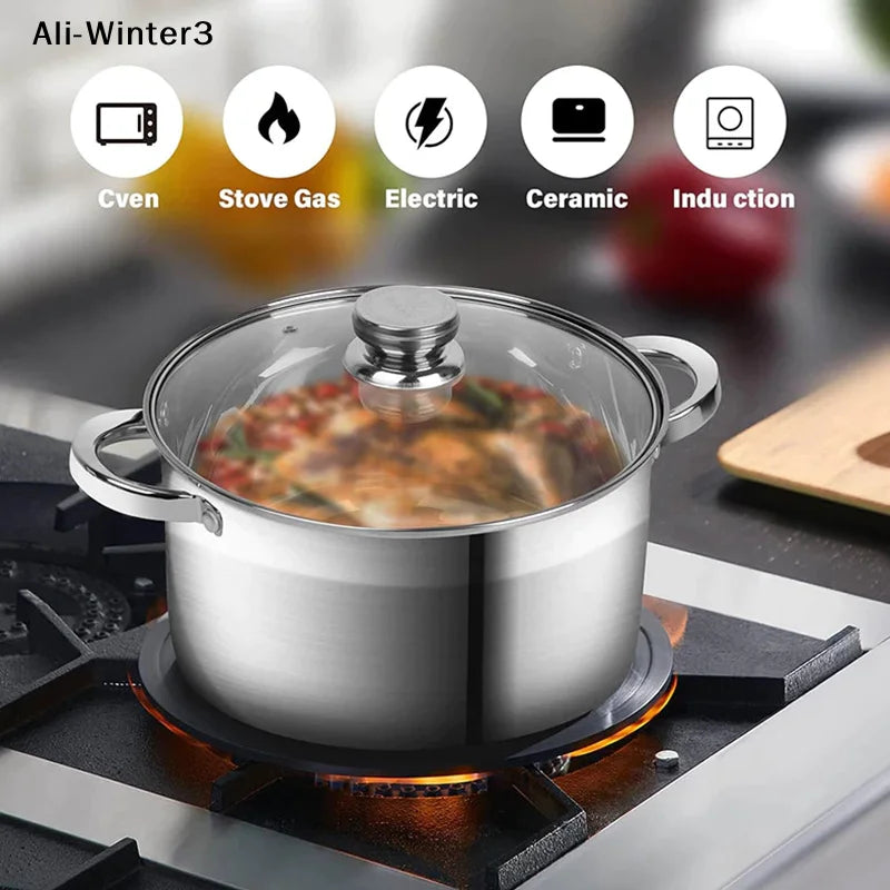 【R】Stainless Casserole Cookware Double Handle Soup Pot With Glass Cover For Induction Cooker Cooking