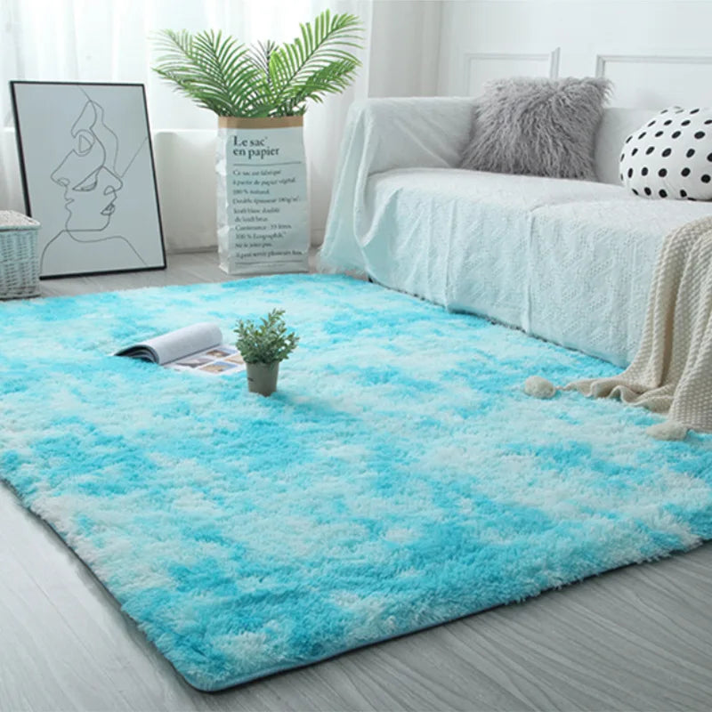 VIKAMA Simple Modern Silk Hair Tie-Dye Carpet Plush Soft Living Room Bedroom Bed Blanket Children's Room Non-Slip Floor Mat