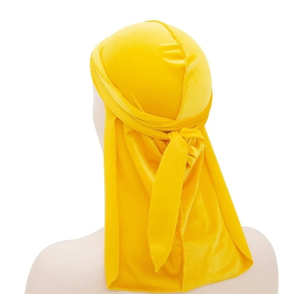 Nouveaux Durags en Velours Casquettes Longue Queue Chapeau Turban Respirant Bandeau Élastique Réglable Accessoires pour Cheveux