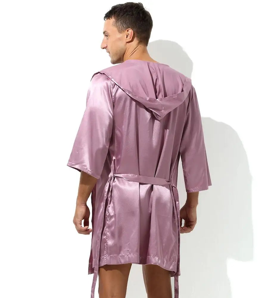 Sexy Nachtwäsche Herren Bademäntel Weich Seidig Kurzarm-Nachthemd Herren Hauskleidung Morgenmantel Herren Schlafanzug (Ohne Shorts)