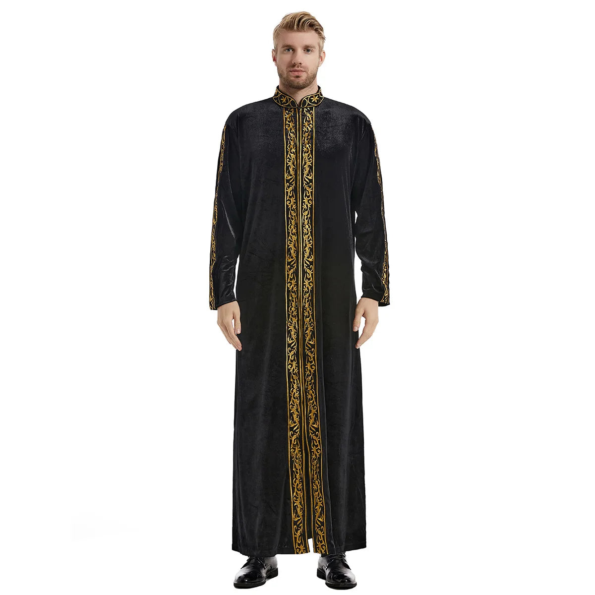 Muslimische Männer Jubba Thobe Islamische Kleidung Samt Kaftan Thoub Arabische Saudi-Robe Kleid Jubah Caftan Thawb Ramadan Gewand Naher Osten
