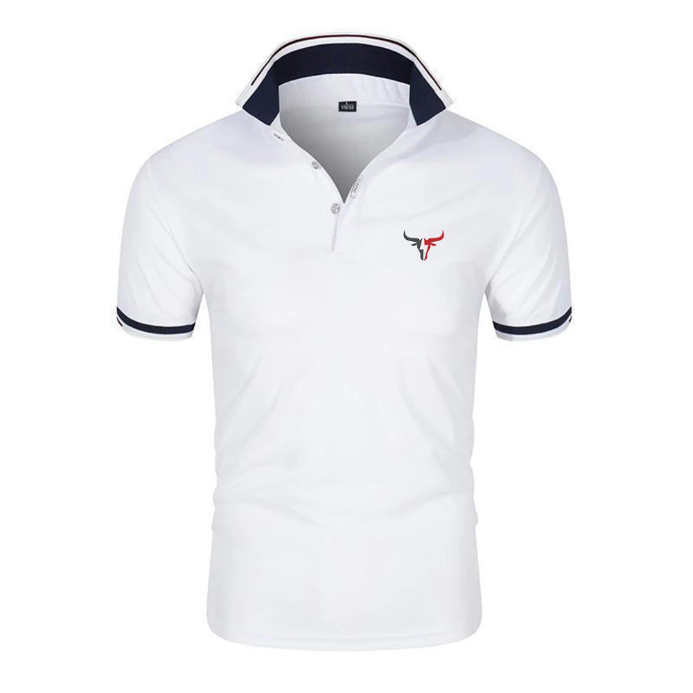 2026 Men New Sport Bull Pattern Six-color Polo Shirts Stand Collar Breathable Sport T-shirt Summer Fashion Short Sleeve