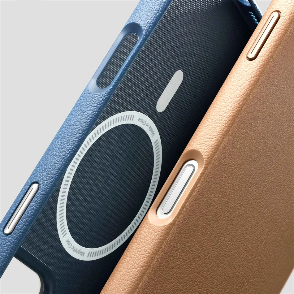 Luxuriöse, schlanke Leder-Hülle für MagSafe für iPhone 16 15 14 Pro Max in Wüstengold – Magnetische kabellose Ladefunktion, stoßfeste Abdeckung