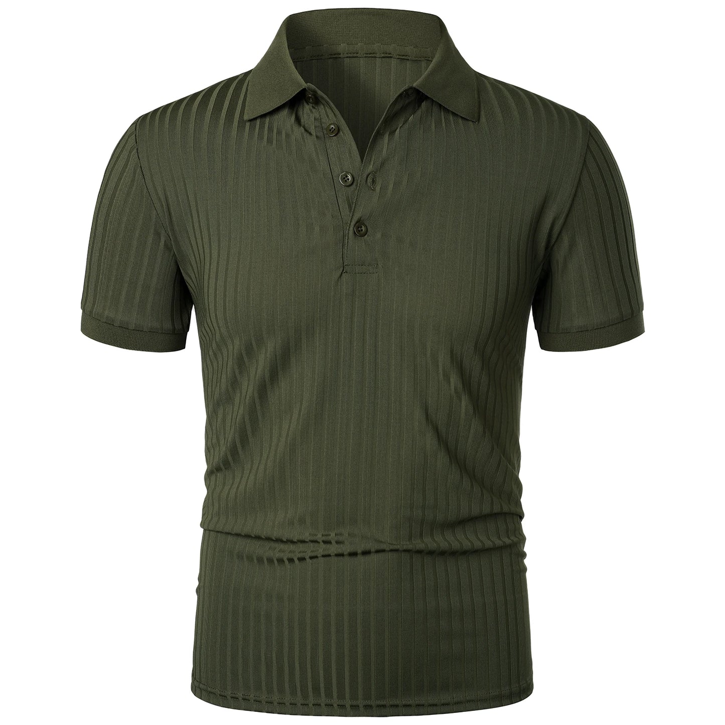 Herren Lauf-Sport-Fitnessbekleidung Sommer hochelastisches, vertikales Kurzarm-Polo-Shirt schlankes Strick-Basis-Shirt