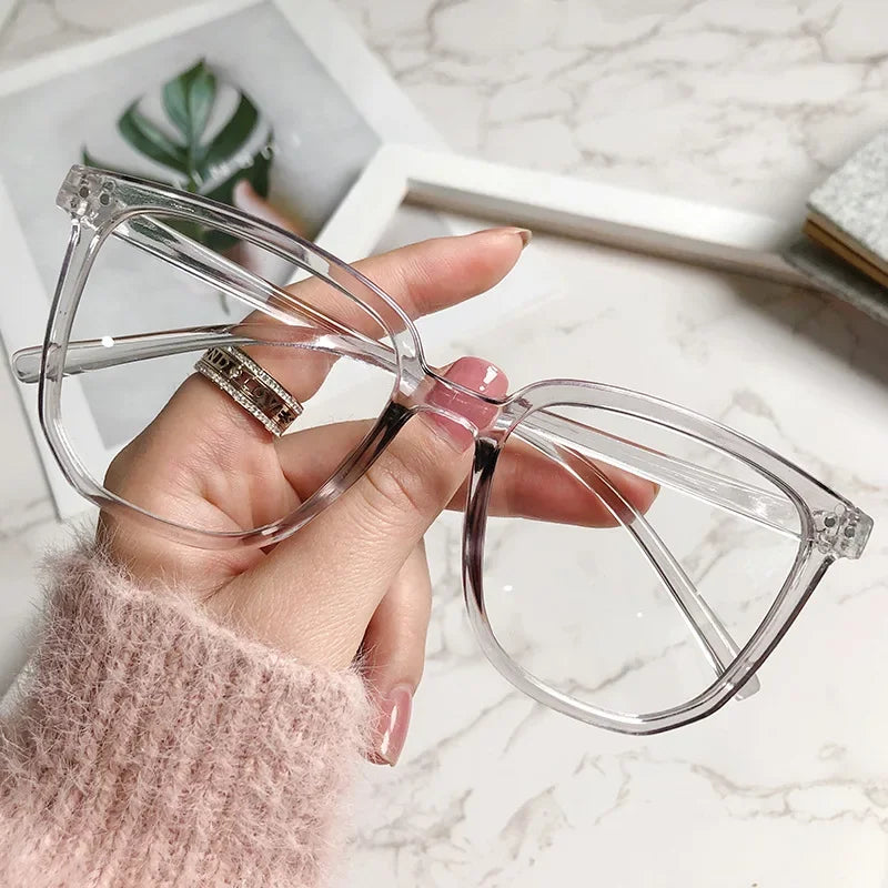 Lunettes de myopie élégantes à monture transparente pour femmes et hommes, anti-lumière bleue, carrées, avec dioptrie négative, monture optique