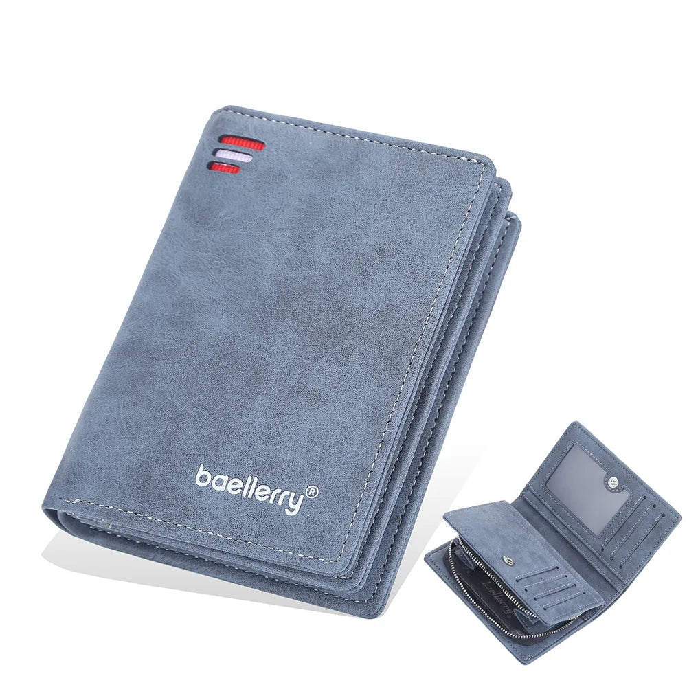 Baellerry Portefeuilles en Cuir pour Hommes Fermeture Éclair Porte-Monnaie Court Hipster Porte-Cartes de Crédit Inserts Portefeuilles Vintage