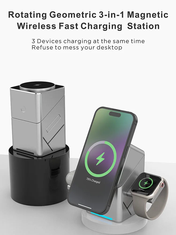 30W Touch Rotating Magnetic Multi-function 3 in 1 Wireless Charger for Iphone 16 15 14 13 Max Fast Charger Samsung Xiaomi